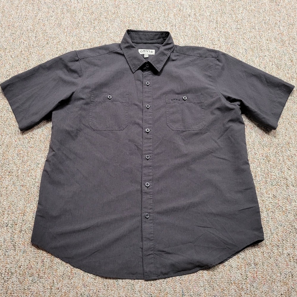 Orvis Shirt‎ Mens XL Grey Button Up Short Sleeve Outdoor Tech Classic Fishing
